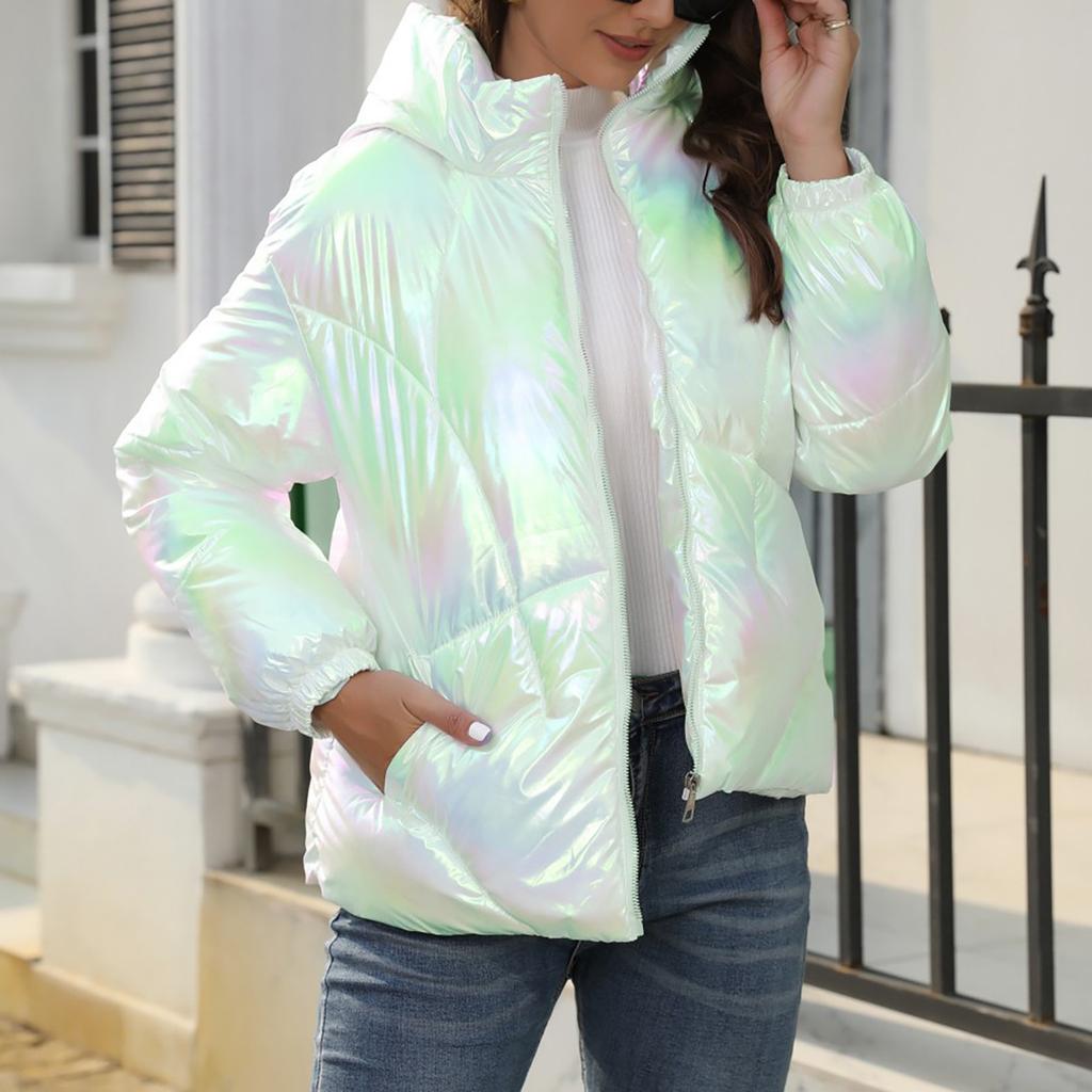 Damenmode, lässig, Farbverlauf, schillernd, bunt, Reißverschluss, langärmelig, Baumwollmantel