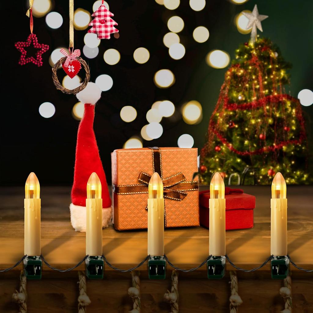 50 Pcs Christmas Flameless Candles Lights, 2022 New Candle Lights with 3 Color & 10-Mode Remote Control, 3D Flickering LED Candle String Lights for