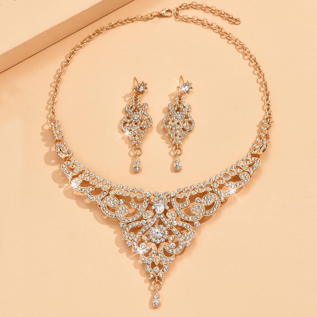 3PC Women's Fashion Design Zircon Set High End Rhinestone Women's Earrings Necklace Wedding Accessories