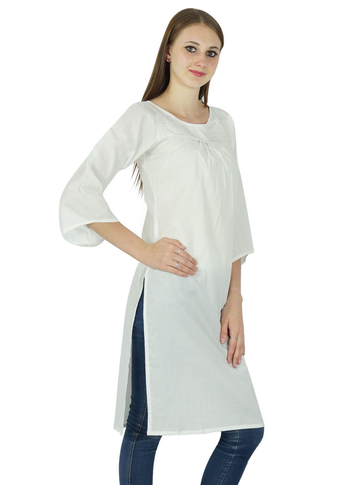 

Designer Bollywood Ethnic Kurta Women Cotton Solid Kurti Casual Top Tunic 8 білий