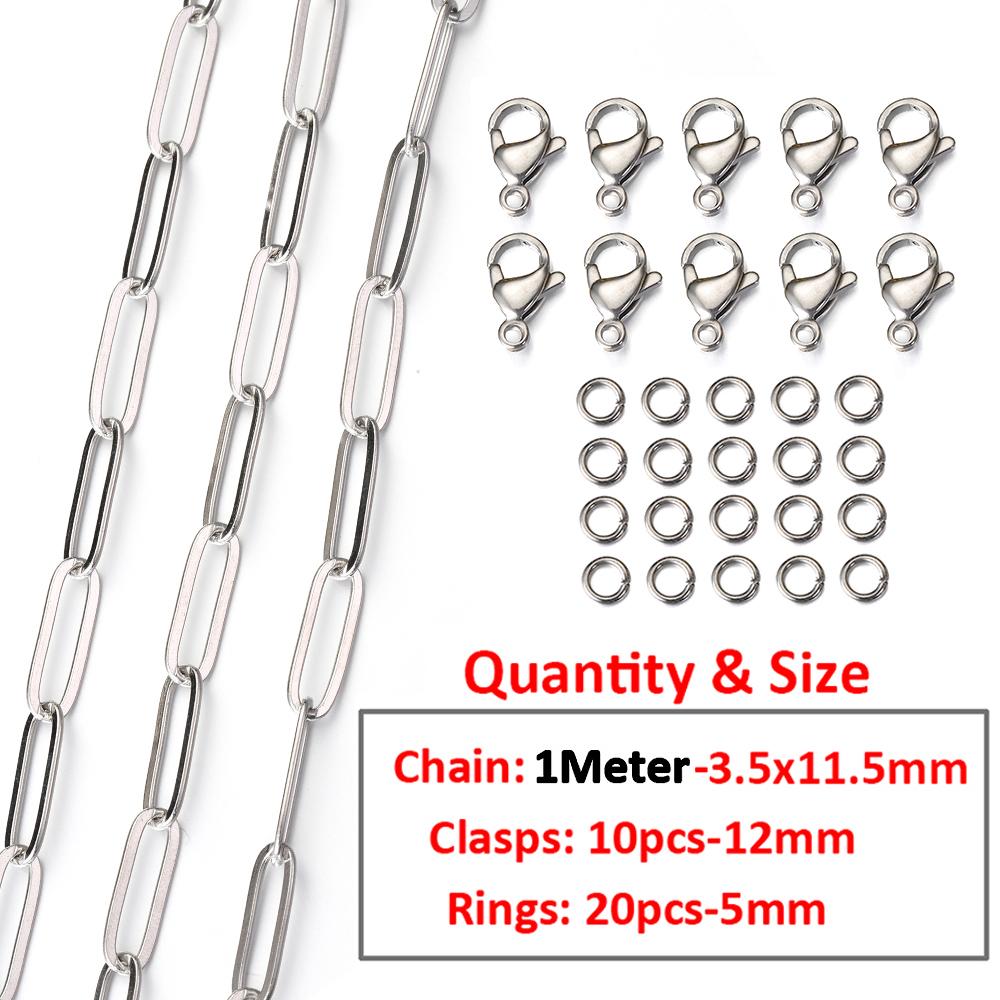 2Meters/1Meter Stainless Steel Chain Lobster Clasps Jump Rings Connectors Chains for Bracelet Necklace Jewelry Making DIY Kit
