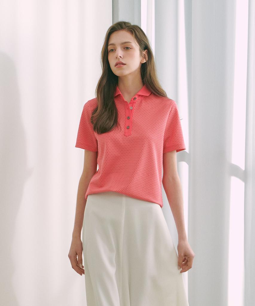 Martin Valen Seersucker Embossed Collar Shirt_Coral