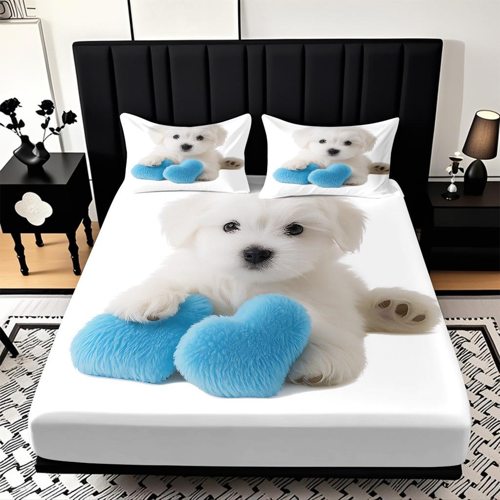 High Definition Digital Printing Cute Puppy Pattern Skin-Friendly Polished Mattress Three-Piece Set