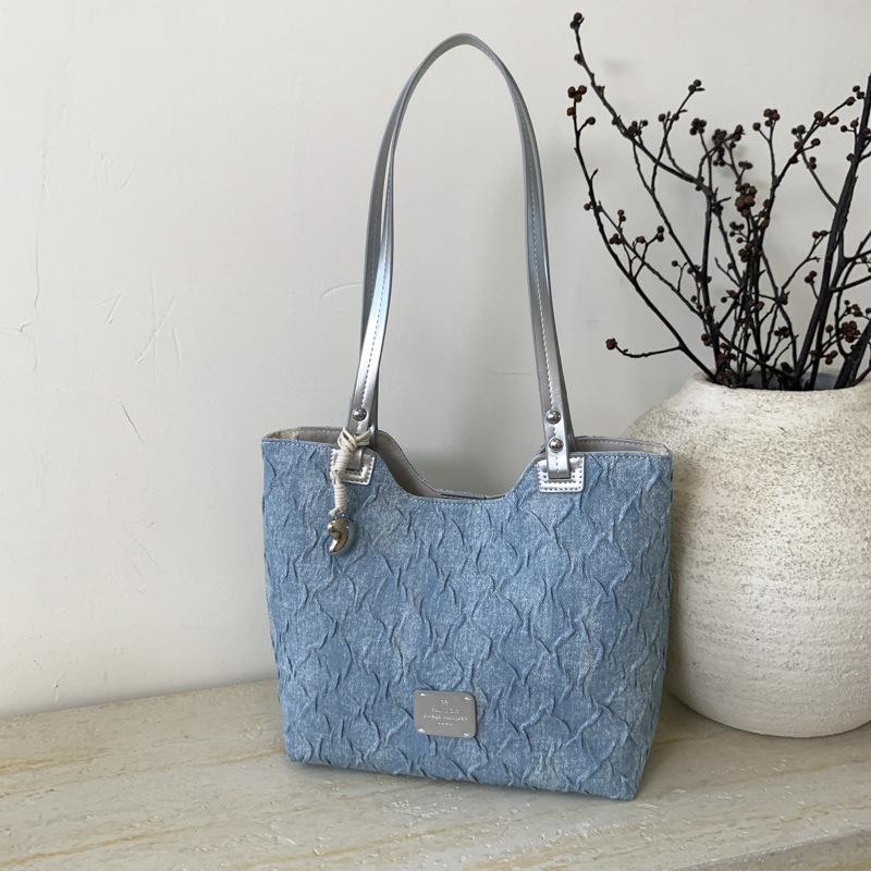 

Женская сумка-тоут новая рабочая сумка для поездок на работу модная джинсово-синяя плиссированная портативная сумка через плечо синий