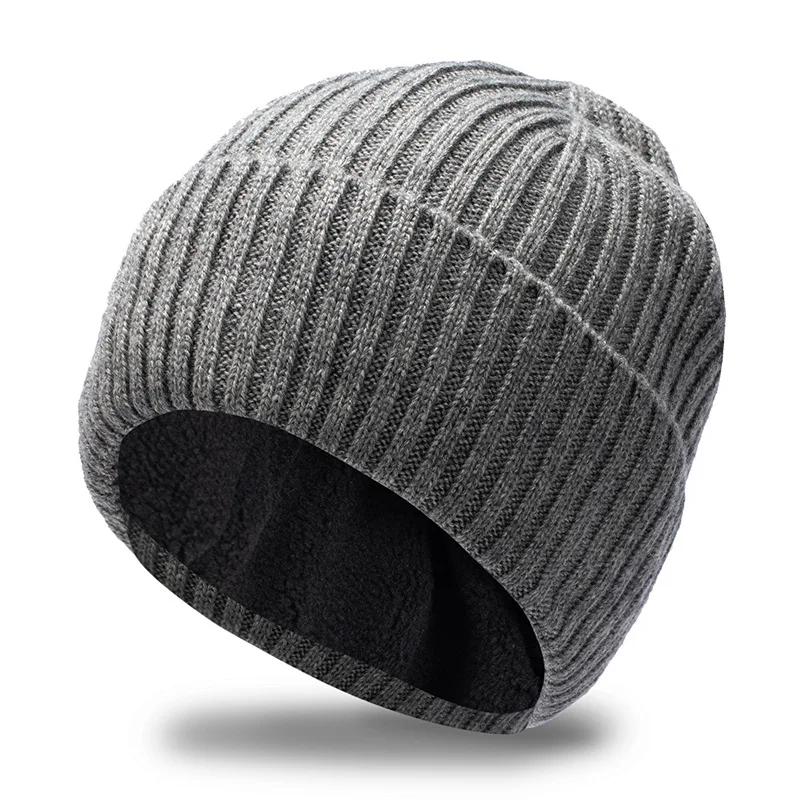 

65cm Wool Blended Knitted Hats Men Keep Warm Winter Big Size Beanies Thickened Toand Large Size Cold Skullies Ski Golf Cap Plus Size 60-66cm світло-сірого кольору