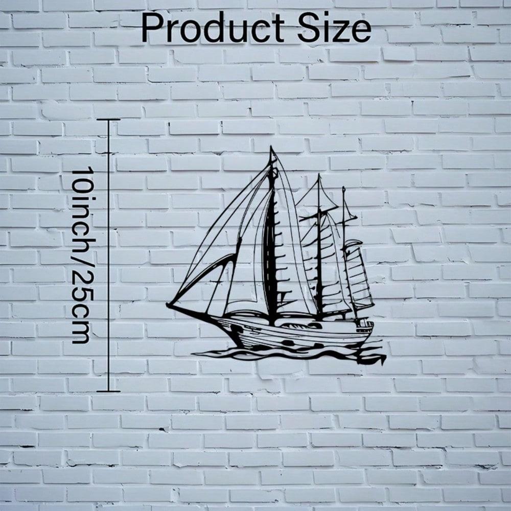 Vintage Nautical Sailing Ship Metal Wall Art, 2D Flat Black Decor for Living Room & Study
