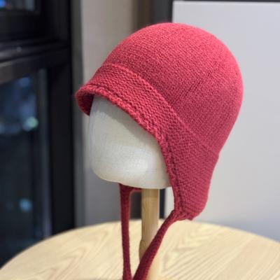 New Autumn and Winter Versatile Warm Ear Protection Tie Wool Hat Women's Personalized Knitted Lei Feng Hat Versatile Trendy Hat