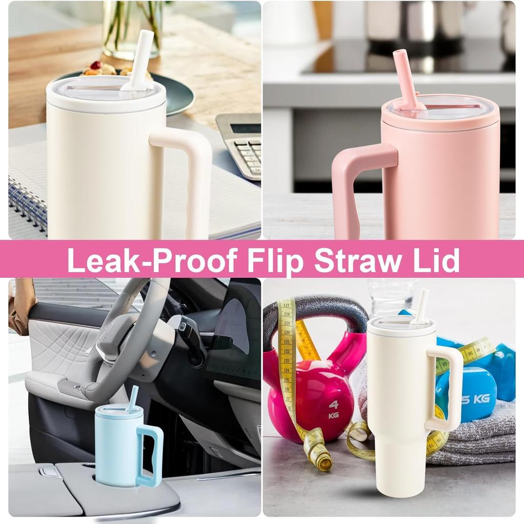 2 Pack Pink Flip Straw Lid Replacement 40 oz Fit for Stanley Leak Proof Lid Spill Proof 40oz Tumbler Lid Replacement Reusable Tumbler Cover with 40o