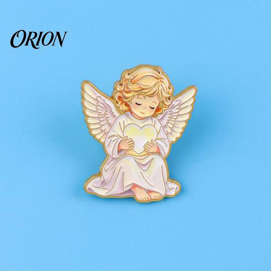 Versatile Outfit Decoration Little Angel Brooch Pin for Women, Cute Guardian Holding Heart Lapel Backpack Pins with Wings, Clothing Accessory