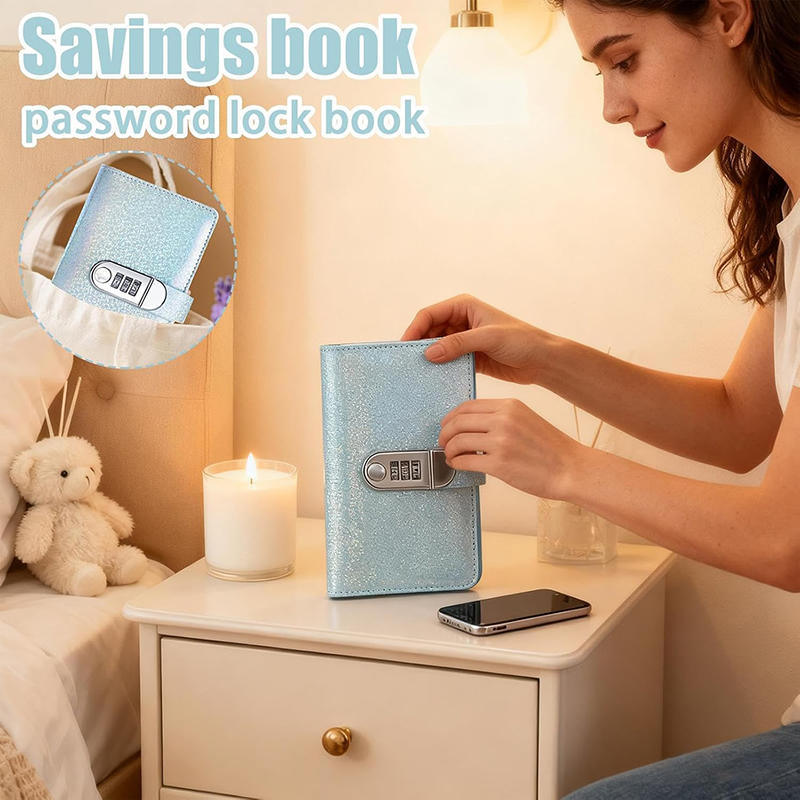 100 Envelope Challenge-Binder Secure 3-Digit Combination Lock Money Organiser PU Leather Cash Stuffing Envelope System