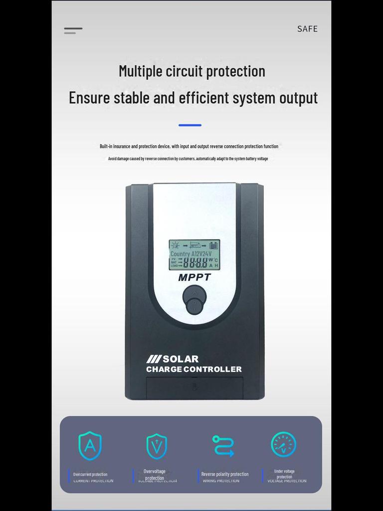 Telecomandă solară MPPT 10A-50A, ID automată, 12V/24V fotovoltaic