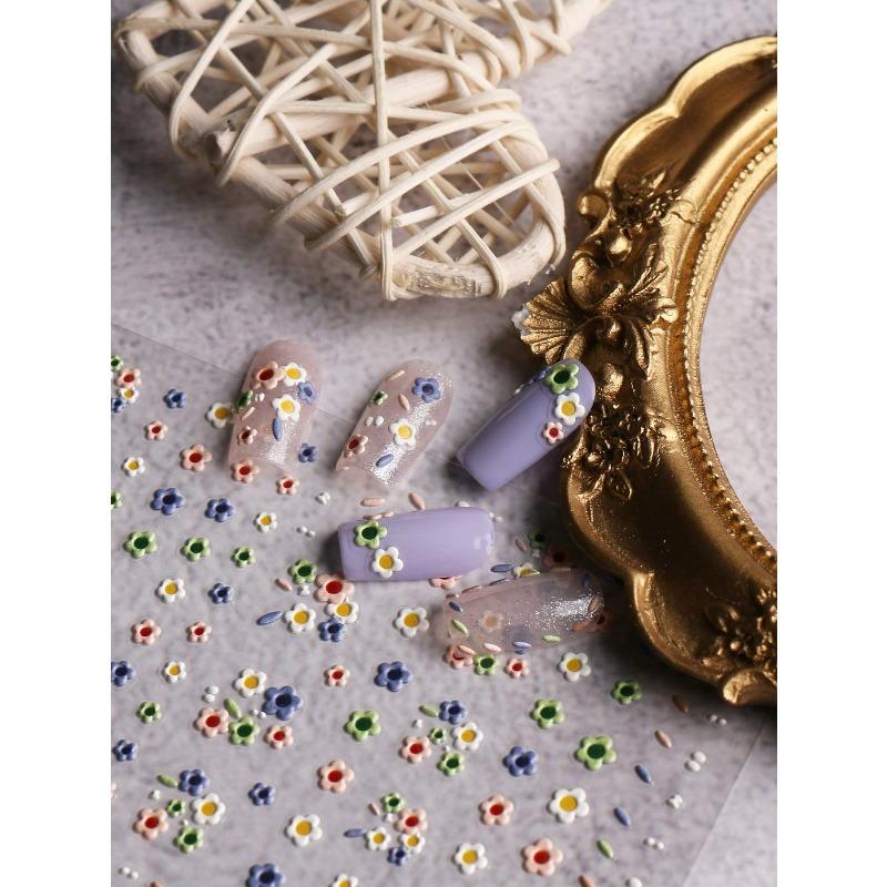 1pc Spring & Summer Floral Embossed Nail Art Stickers, 5D Adhesive Nail Decorations For Acrylic Nails, Women & Girls Nail Art Supplies