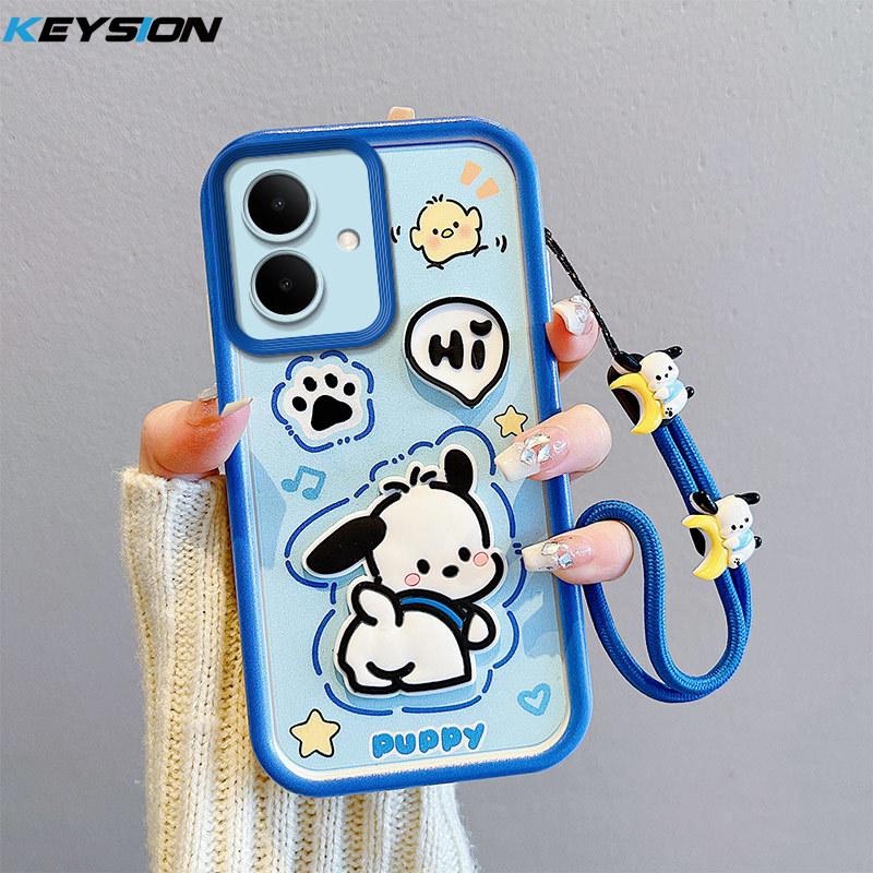 KEYSION Shockproof Case for TECNO Spark Go 2 with Lanyard Soft Silicone Cute 3D Cartoon Doll Phone Back Cover for Tecno Pop 10