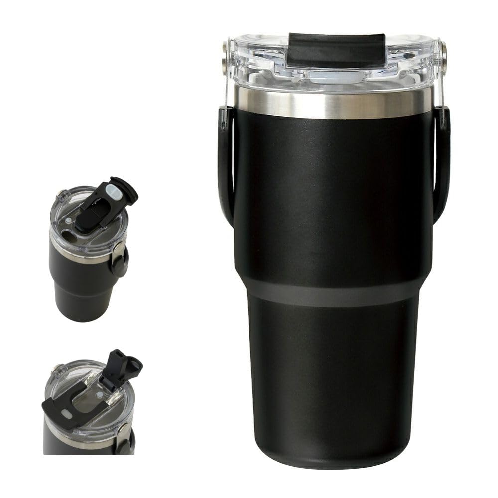 Park Lane Tumbler with Stainless Steel Water Direct Handle 2-Way Handle, 540ml, Black, Insulated, Cold/Hot, Bottle, Mug, Drinking, Straw,