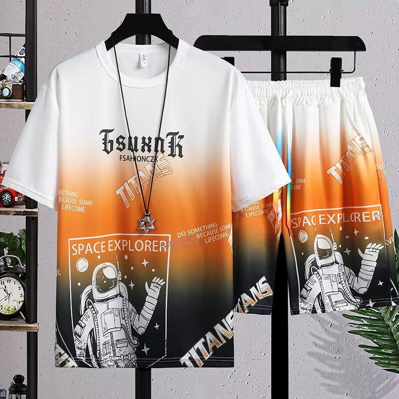 2024 Men's Gradient Sports Fashion Two-Piece Set - T-Shirt & Shorts