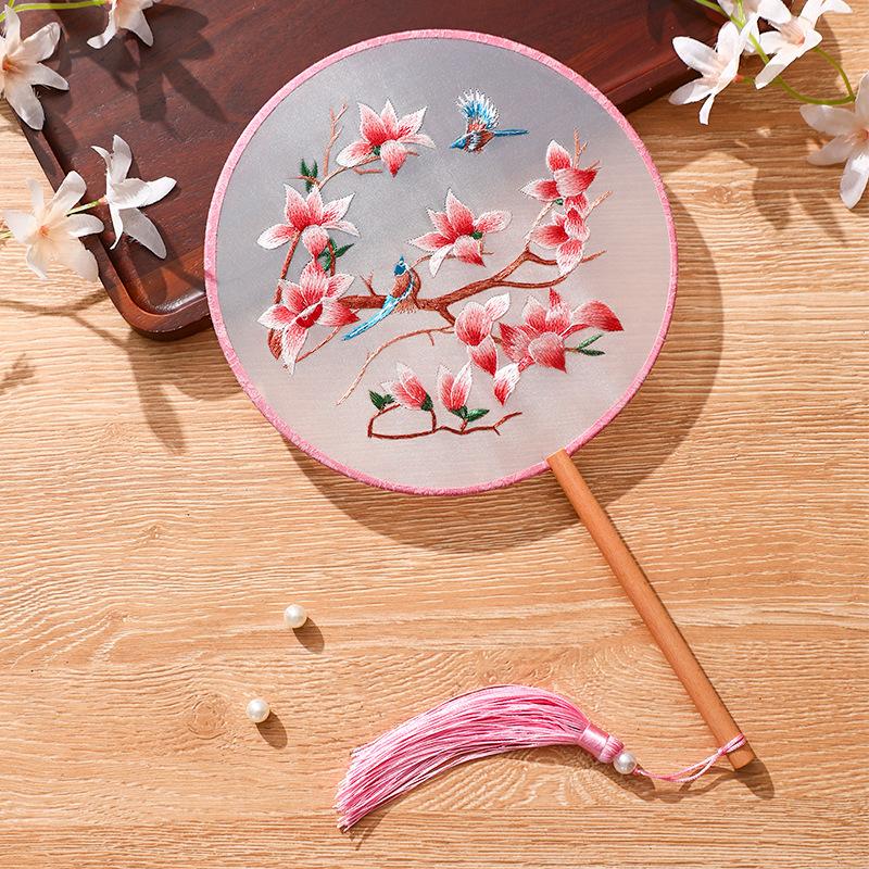 With Tassels Pendant Silk Fan Floral Pattern Tuan Fan Chinese Style Embroidery Fan  Home Decor