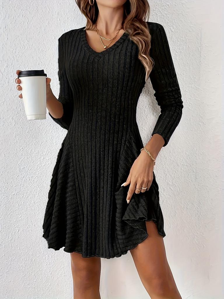 Popular dress European and American early autumn dress A-shaped version knitted long-sleeved temperament elegant style