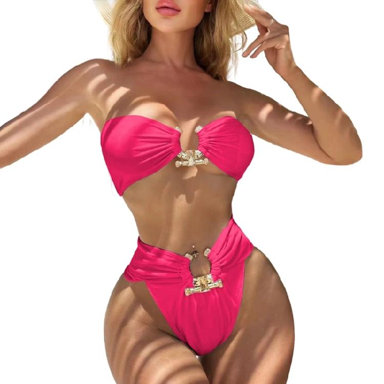 Elegant High Waist Bathing Suit with Unique Metal Detail for Fashion Forward Women Lightweight Beach Swimwear