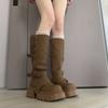 Winter Platform Thick Sole Woman Knight High Boots Fashion Belt Buckle Slip On Shoes Ladies Slim Punk Modern Long Botas