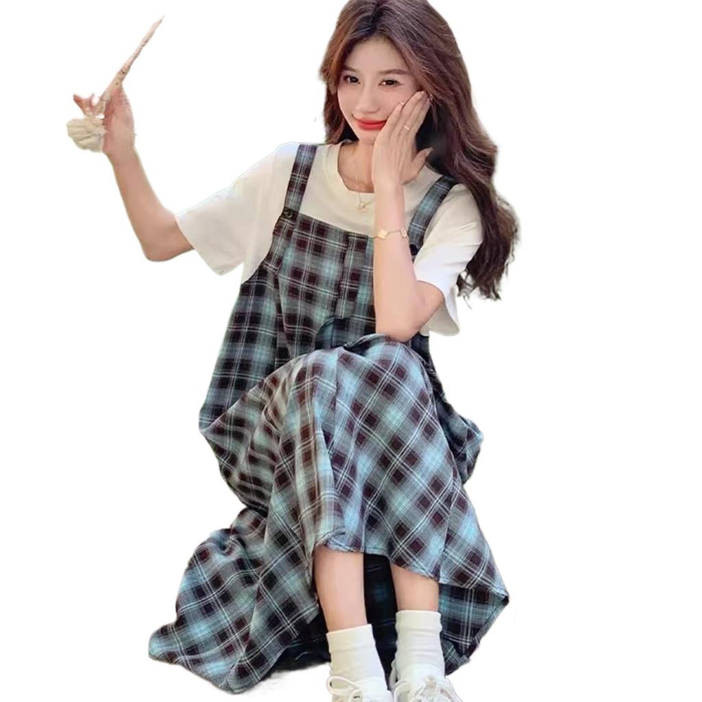 Casual Plaid Dress Early Autumn New High-end Temperament Relaxed Fake Two-piece Long Dress Women's Clothing