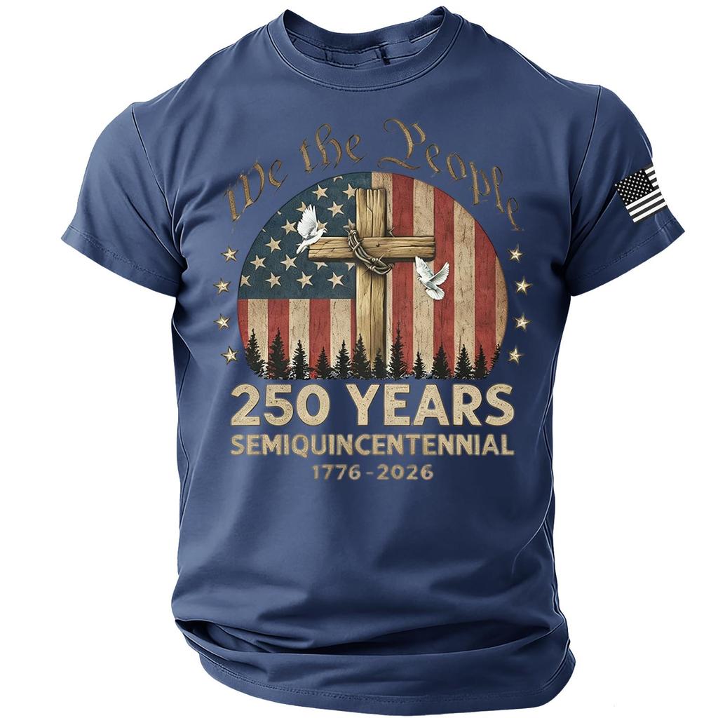 Men’s Short Sleeve Crewneck T Shirt We the People 250 Years Semiquincentennial 1776 2026 Graphic Print Comfortable Fit