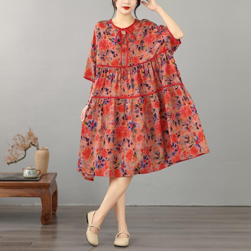 DIMANAF New 2026 Women Plus Size Summer Long Dress Sundress Loose Oversize Maxi Lady Floral Cotton Beach Dress