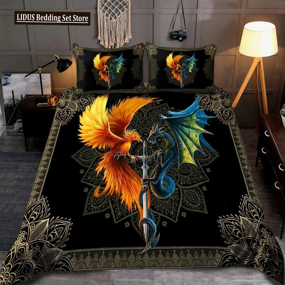 Comforter Dragon And Phoenix Full Queen Size Fantasy World Monster Gothic Bedding Sets Bohemian Mandala Comforter
