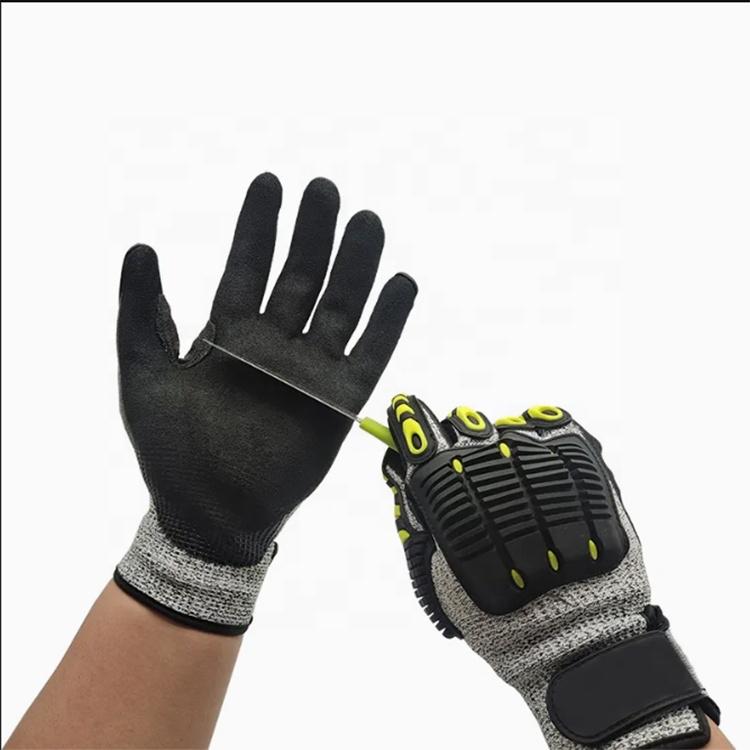 A5 Hppe Cut Resistant Impact Protection TPR Work Safety Anti Slip / Vibration Nitrile Sandy Palm Coated Touchscreen Gloves (Blue,M) синий