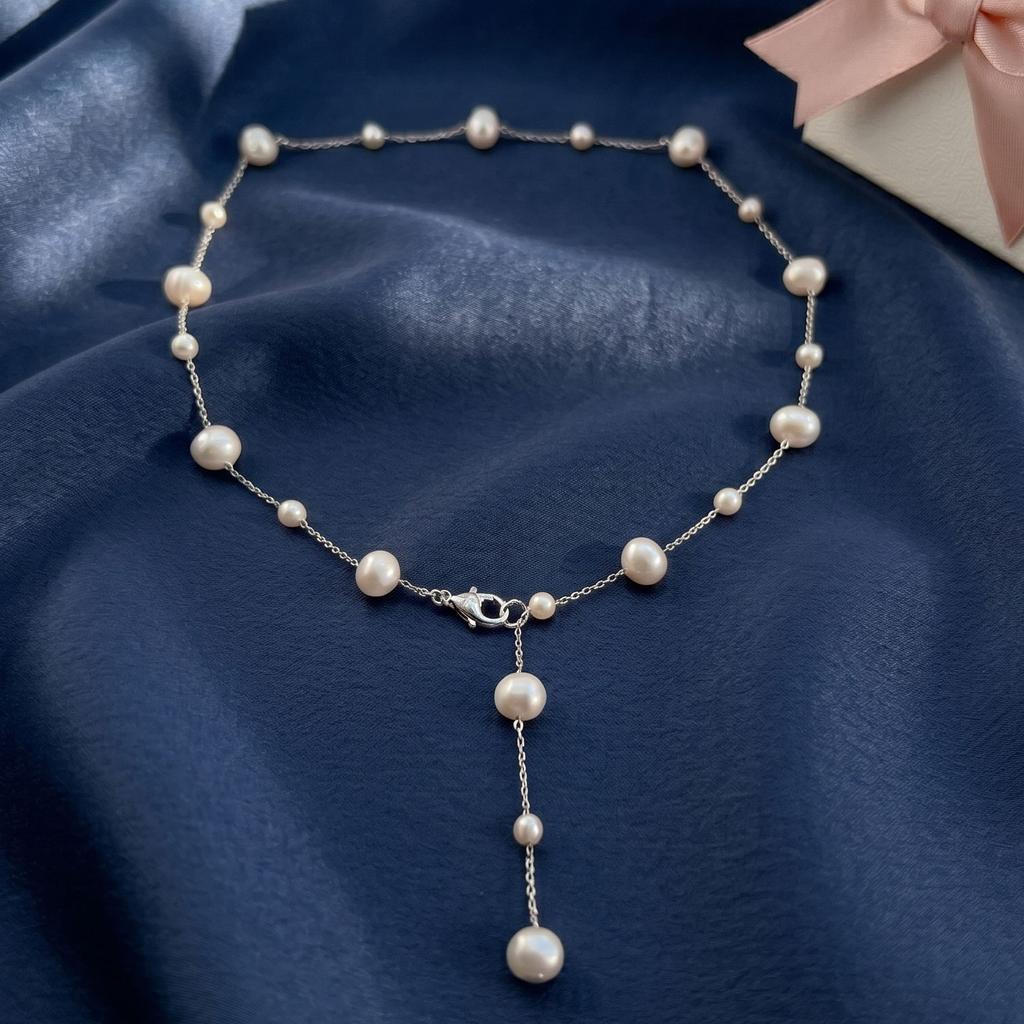 S925 Silver Endless Pearl Station Necklace, Starry Night Long Chain, Versatile Multi-Wrap French Chic Jewelry, Elegant Gift for Her