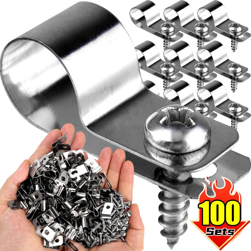 R-type Livestock Fence Wire Clamp with Screws Stainless Steel Agricultural Fencing Mounting Clips Wire Fixing Fastener Wholesale