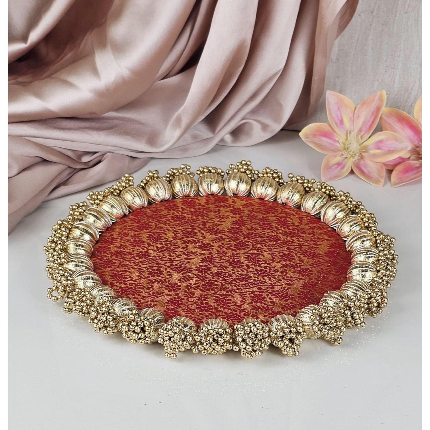 SATYAM KRAFT 1 Pc Handmade Jhumki Platter (10 Inch) with Gota Patti & Golden Moti красный