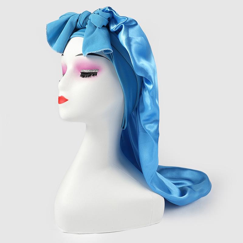 Touca Longa de Cetim de Seda para Mulheres - Proteção Capilar com Laço