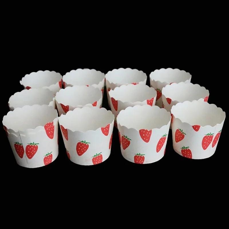50pcs Red Strawberry Letters Muffin Liner Cases for Birthday Wedding Party Baking Paper Cake Cups