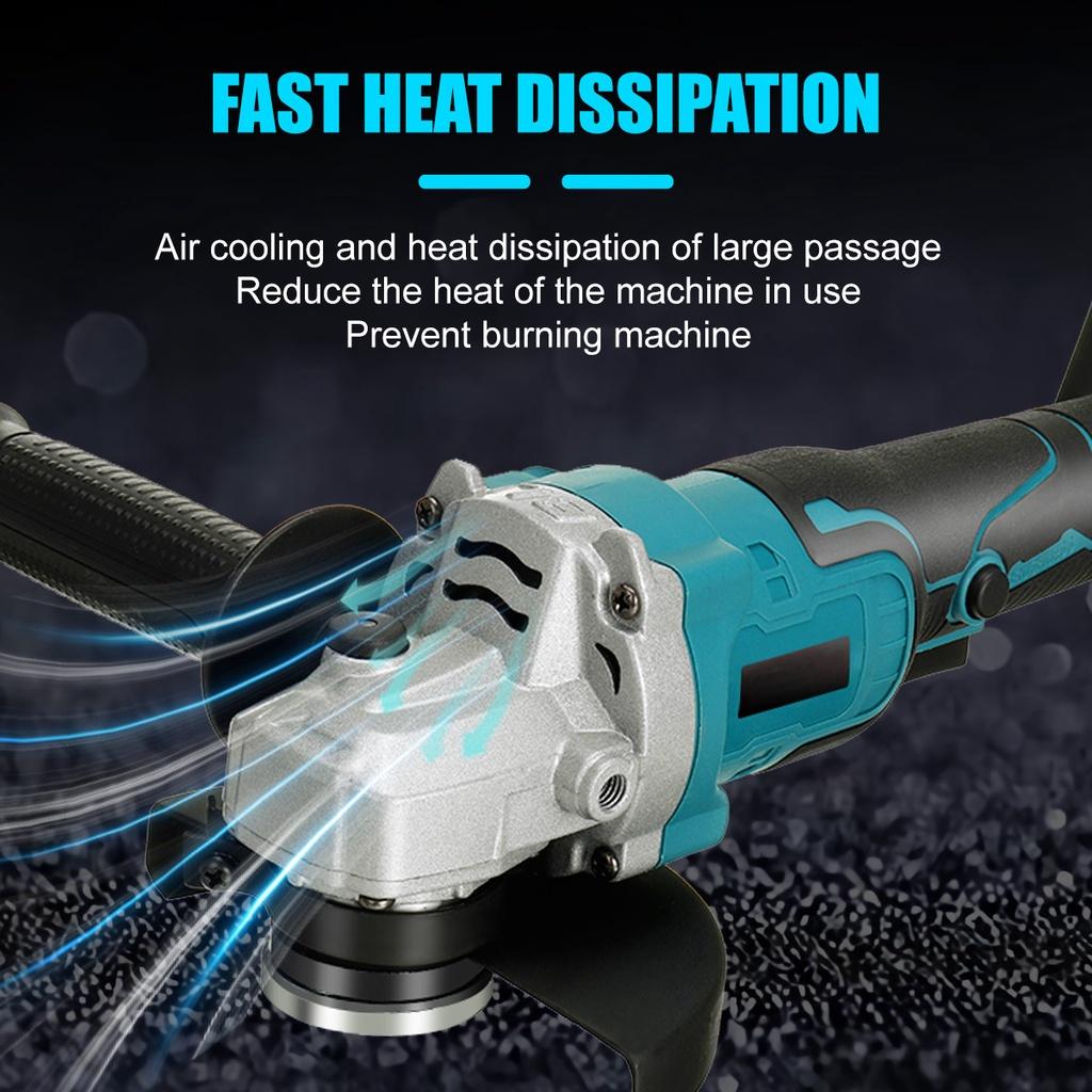 Brushless Cordless Electric Angle Grinder Machine 388VF 125mm Woodworking Power Tool with 1/2 Battery For 18V Battery 800W