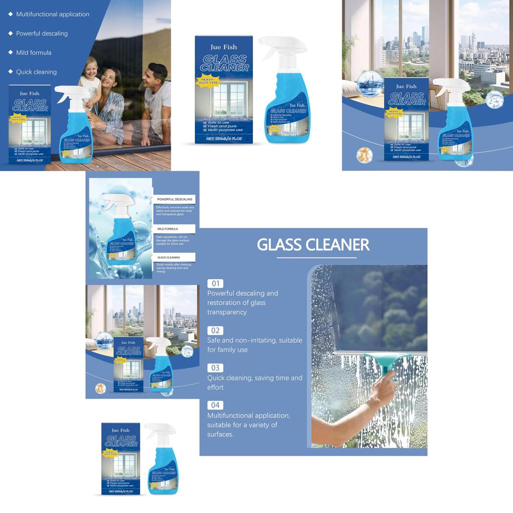 Jue-fish Multi-purpose Glass Cleaner Spray For Household Streak-free Shine 120ml