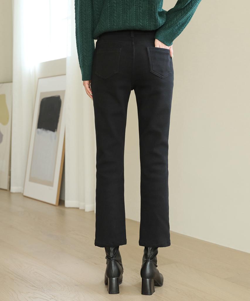 Ppaeppae Fleece-Lined Inner Elastic Black Straight Cotton Pants