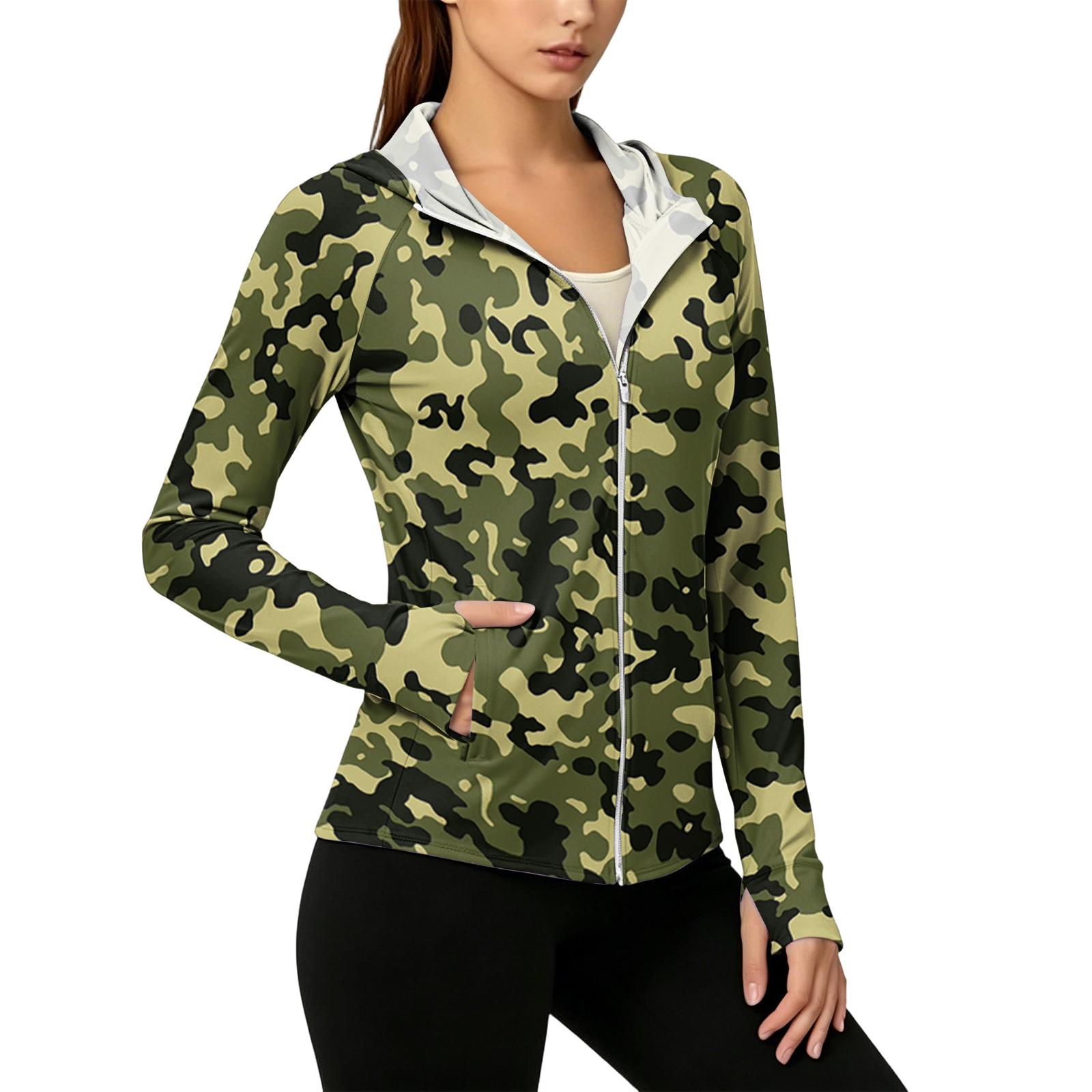 

Women’s Long Sleeve Zip Up Hoodie with Camouflage Print and Front Pockets Lightweight Casual Sun Jacket XL