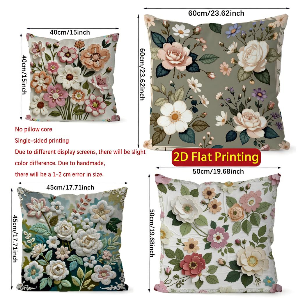 2D Vintage Floral Print Throw Pillow Covers Pattern Cushion Cover Suitable For Sofa Bedroom Car Pillow Cover