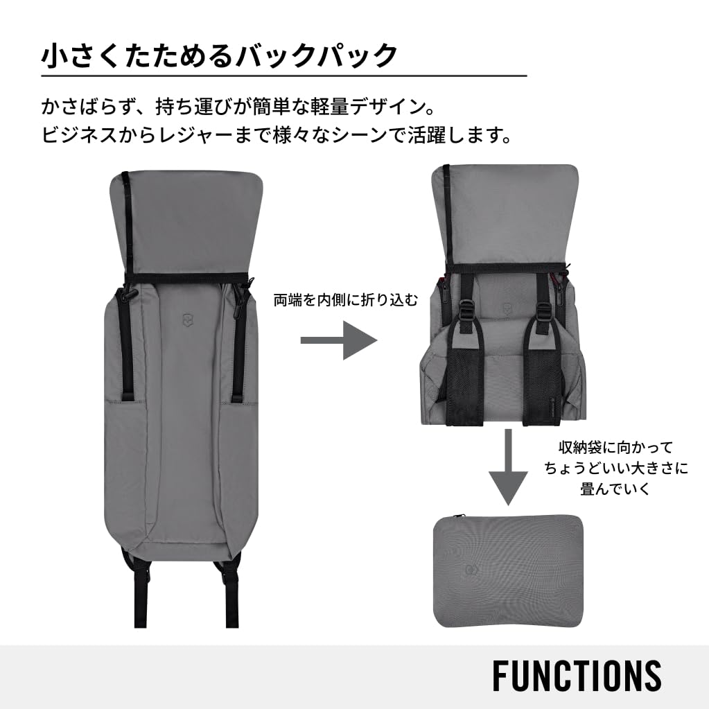 Victorinox Travel Essentials Packable Lightweight and 653387 Backpack, Compact, 20L, Gray,