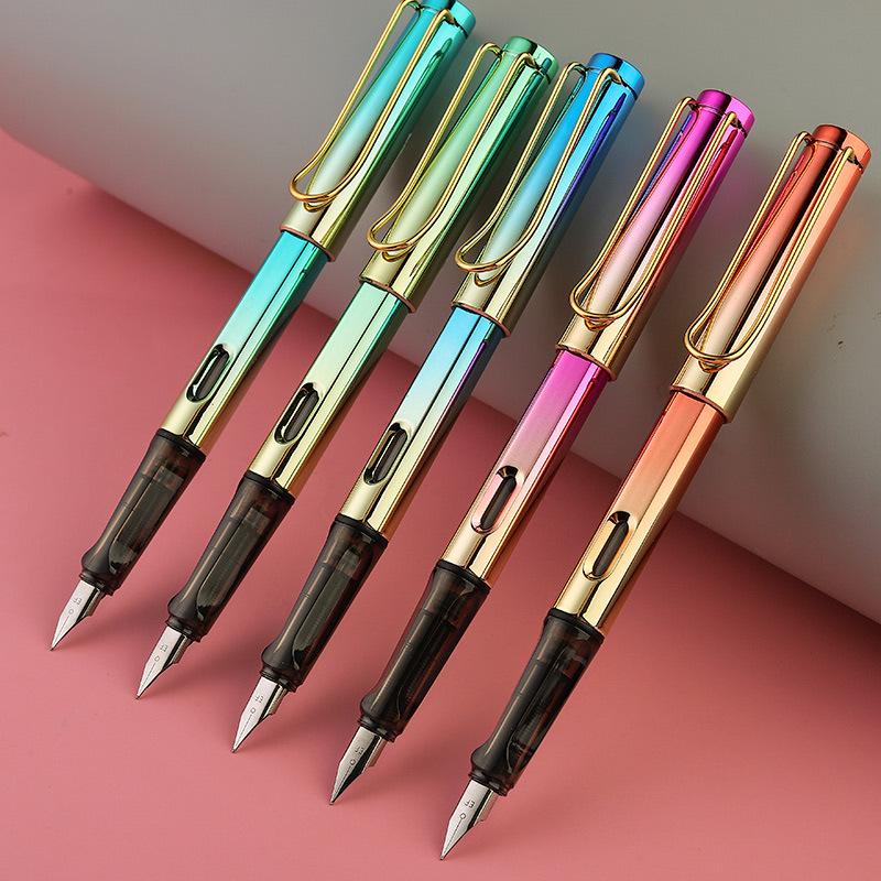 Colorful Fountain Pen for Students: Posture Correction, Calligraphy Practice & Dual-Use with Ink Cartridge.