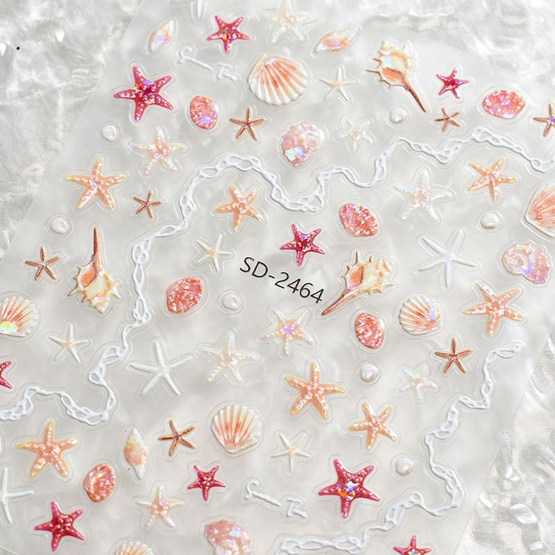 Shell Starfish Shell Nail Stickers Cute Starfish Decorative Stickers For Nails Diy 5D Self Adhesive Summer Manicure Decals