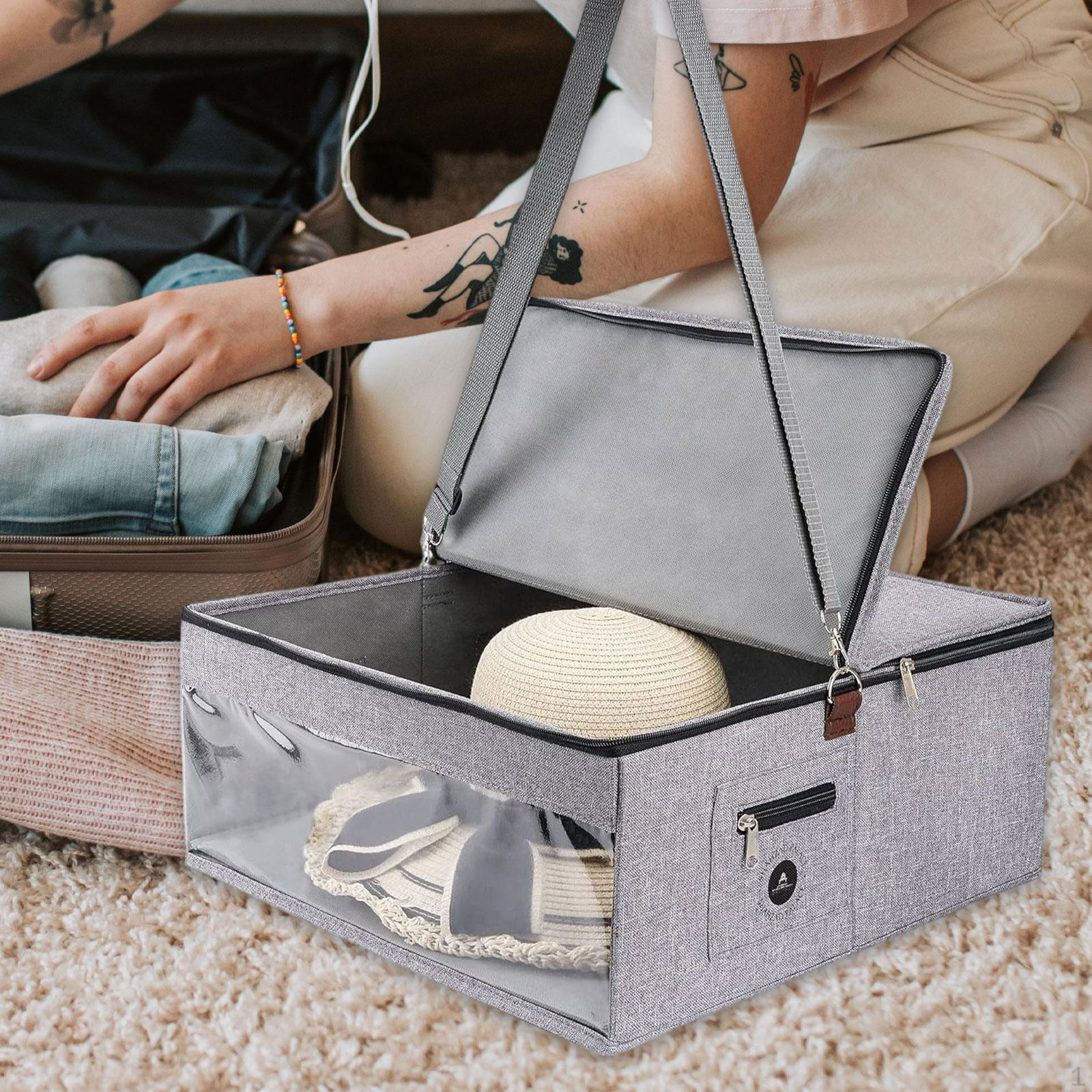 

Hat Box Organizer with Dustproof Lid for Women Men Square Handle Save Space Versatile Cap Bag