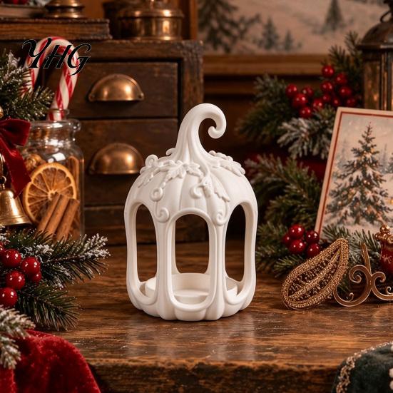 Christmas Home Decor Hollow Wind Lamp Candlestick Holder, 3D Printed PETG with Exquisite Elegant Carved Relief Pattern Lantern, Creative Romantic