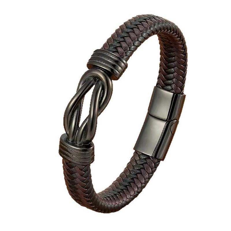 Classic Irregular Leather Bracelet for Men, Stainless Steel Magnetic Clasp Punk Style, Male Bangle Jewelry Gift