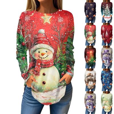 Tee Shirts For Women Fall Casual Long Sleeve Shirts Sweatshirt Vintage Graphic Printing Top Pullover Christmas