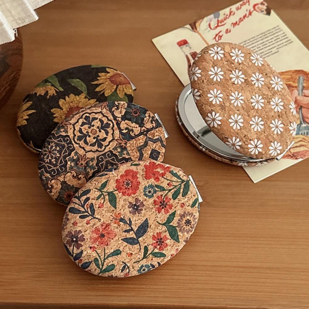 Cork Makeup Mirror Compact Folding Vanity Mirror Double Sided Makeup Mirror Cork For Girls Desk Travel Bag