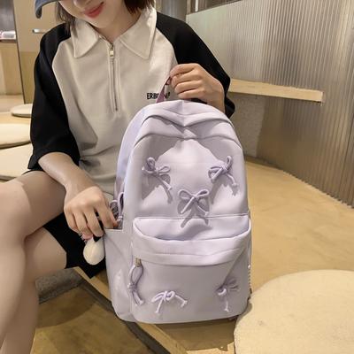 Large Capacity Student Bag Solid Color Women's Bow Backpack for Girls Computer Bag