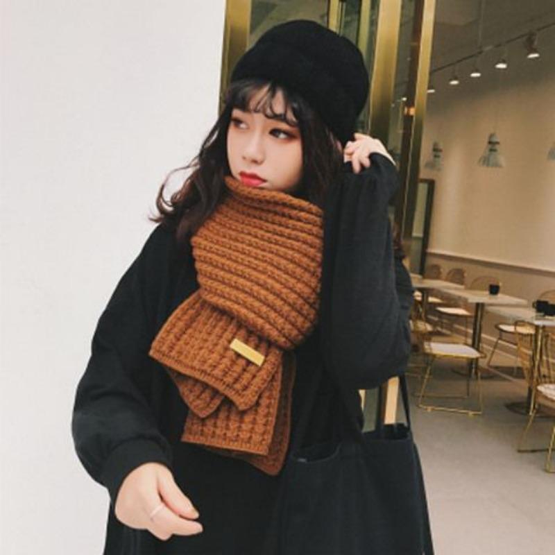 Damen Schicker Harajuku-Stil Grobstrickschal Winter Koreanischer Stil Vielseitig Verdickt Warm Halswärmer Einfarbig