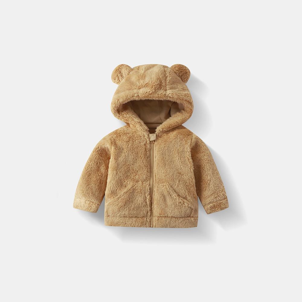 Kids Plush Zip Up Jacket Hooded Fleece Lined Warm Boys Girls Baby Fall Winter