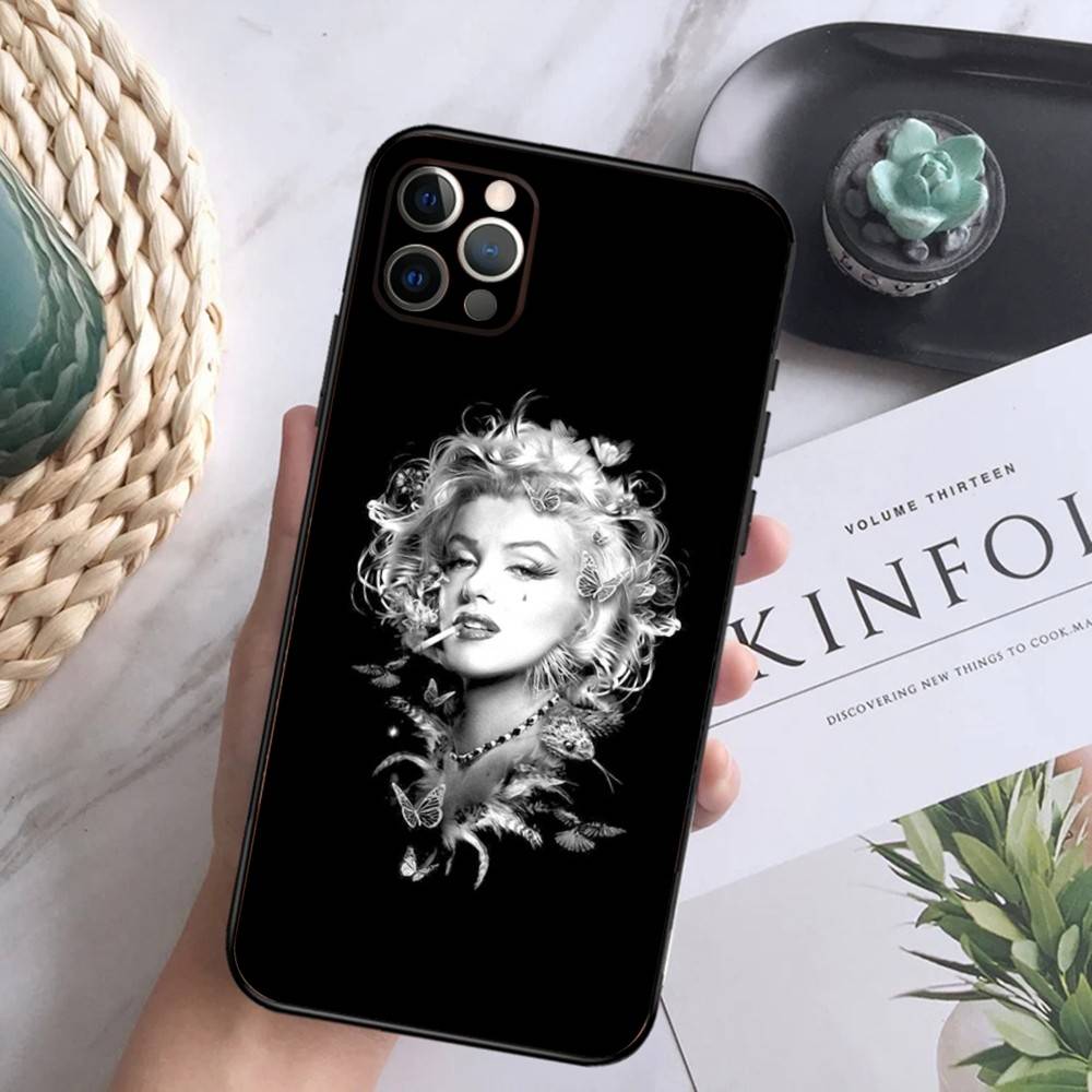 Sexy Mädchen M-Marilyn M-Monroe Handyhülle Für iPhone 16,15,14,13,12 Mini 11 Pro XR,X,XS,MAX 7,8 Plus Silikon Hülle Weich Schwarz